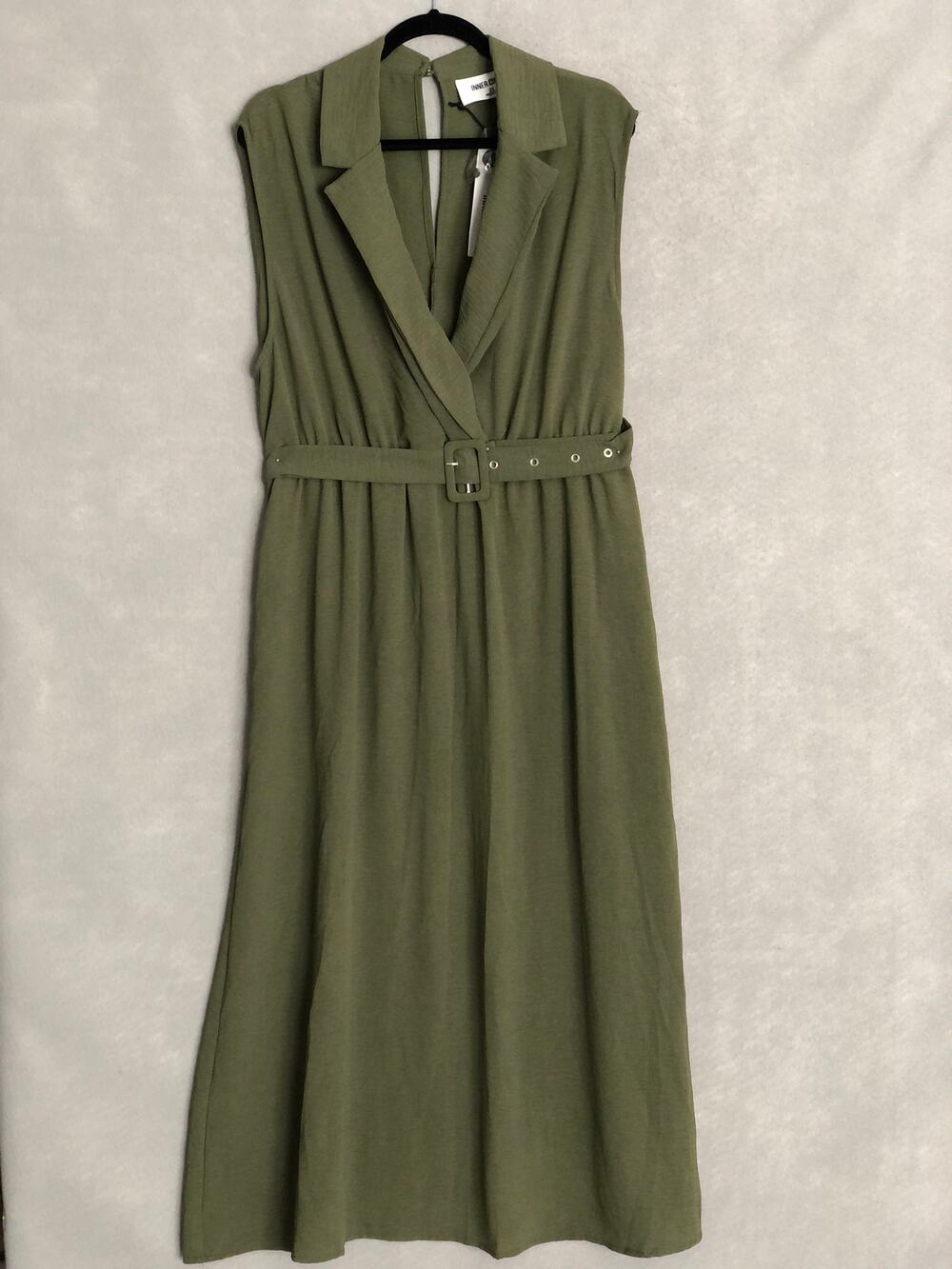 Inner Circle Maxi Dress Sleeveless Belted Cross-Front  Olive Women's 2X NEW